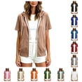 thumbnail image 1 of vzibsiv Womens Full Zip Short Sleeve Hoodie With Kangaroo Pocket,Khaki XL, 1 of 7