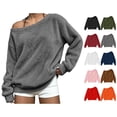 thumbnail image 1 of vzibsiv Womens Gray Off Shoulder Fuzzy Long Sleeve Sweater Oversized Cozy Pullover Casual Top,Size XL, 1 of 7