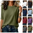 thumbnail image 1 of vzibsiv Womens Half Sleeve Crew Neck Tops Relax Fit Solid Color Casual Basic Blouses Army Green Size 2XL, 1 of 6