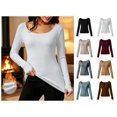 thumbnail image 1 of vzibsiv Long Sleeve Shirts for Women Fitted Scoop Neck Thermal Brushed Fleece Base Layer Warm Top White Size 2XL, 1 of 8
