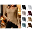 thumbnail image 1 of vzibsiv Long Sleeve Shirts for Women Fitted Scoop Neck Thermal Brushed Fleece Base Layer Warm Top Khaki Size XL, 1 of 8
