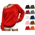 thumbnail image 1 of vzibsiv Going Out Tops for Women Off The Shoulder Fuzzy Long Sleeve Sweatershirt Oversized Cozy Casual Pullover Red Size L, 1 of 7