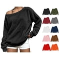thumbnail image 1 of vzibsiv Womens Off Shoulder Fuzzy Sweater Long Sleeve Casual Loose Fit Pullover Top Soft Warm Black Sweatshirt,Size 2XL, 1 of 8