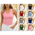 thumbnail image 1 of vzibsiv Womens Ribbed Knit Cami Top U Neck Wide Strap Bodycon Sleeveless Wardrobe Staple Pink 2XL, 1 of 6