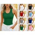 thumbnail image 1 of vzibsiv Womens Ribbed Knit Tank Top U Neck Wide Strap Slim Fit Everyday Basic Cami Green M, 1 of 6