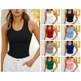 thumbnail image 1 of vzibsiv Womens Ribbed Tank Top U Neck Wide Strap Slim Fit Sleeveless Layering Shirt Black M, 1 of 6