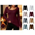 thumbnail image 1 of vzibsiv Long Sleeve Shirts for Women Fitted Scoop Neck Thermal Brushed Fleece Base Layer Warm Top Red Size 2XL, 1 of 8