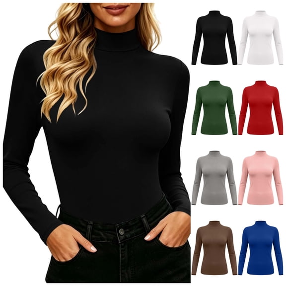 vzibsiv Womens Slim Fit Basic Top Mock Turtleneck Long Sleeve Soft Stretchy Casual Layering Shirt Black Size L