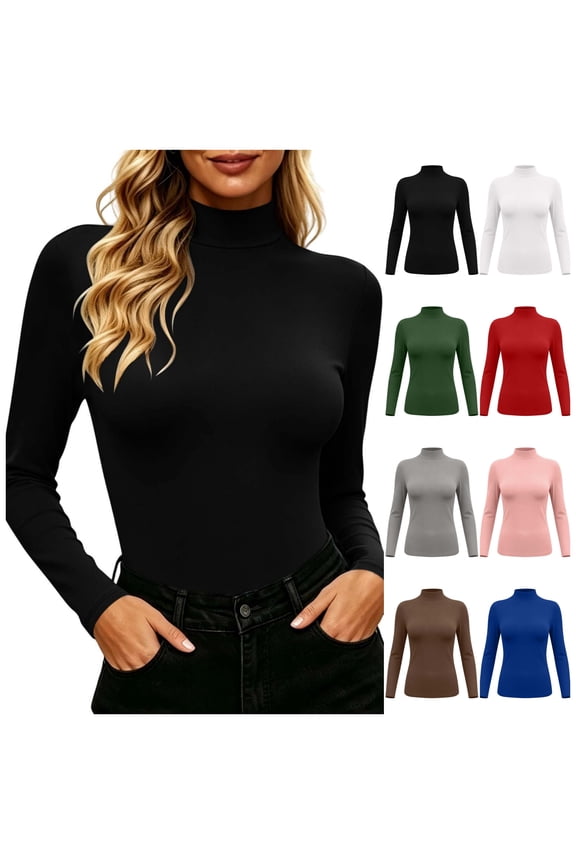 Women Tops Long Sleeve Mock Neck Fitted Brushed Thermal Base Layer Shirt for Fall Winter Black Size XL