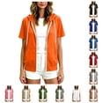 thumbnail image 1 of vzibsiv Womens Soft Touch Short Sleeve Hoodie With Side Pockets,Orange L, 1 of 7
