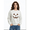 thumbnail image 1 of vzibsiv Womens Spooky Season Pumpkin Face Rhinestone Sweatshirt Classic Crewneck Top,White L, 1 of 5