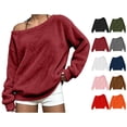 thumbnail image 1 of vzibsiv Womens Wine Fuzzy Off Shoulder Pullover Top Long Sleeve Oversized Cozy Casual Sweater,Size XL, 1 of 7