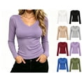 thumbnail image 1 of vzibsiv Womens Ribbed Knit Top V Neck Long Sleeve Slim Fit Stretchy Casual Basic Pullover Purple Size L, 1 of 7