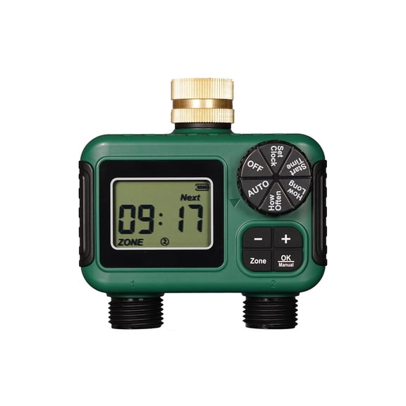 w Brass Inlet, Programmable Automatic Irrigation Controller, Rain Delay, Manual Watering, 2 Zone Water Hose Timer for Gardens, Lawns