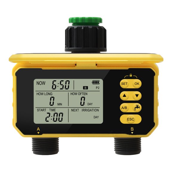 w Intelligent Double Outlet Sprinkler Timer Automatic Drips Irrigation System Controller with Solar Power and Rain Sensors