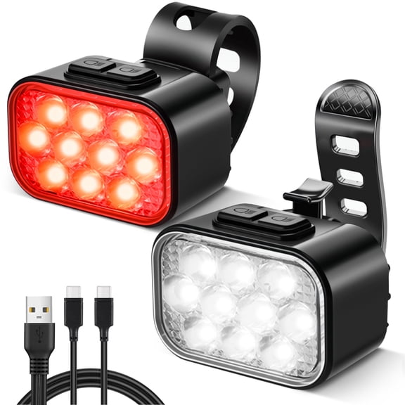 w USB-C Bike Light Set, 10 LED 1100mAh Ultra Bright IPX6 Waterproof Bicycle Front & Rear Lights, 8+9 Modes 35H Runtime for Night Riding
