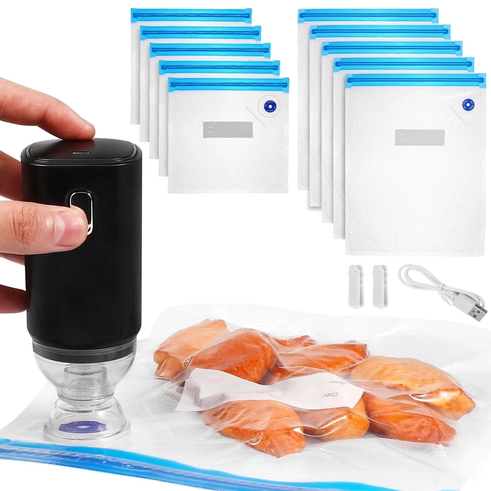 w Vacuum Sealer Machine, 1 Set Rechargeable Food Saver Vacuum Sealer Machine, Portable Handheld Food Sealer