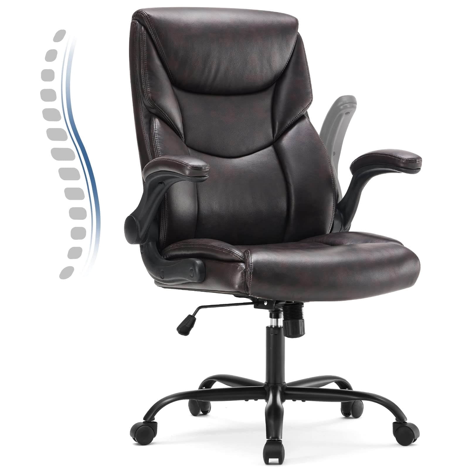 wOod-it Big and Tall Office Chair Desk Chair 300lbs Wide Seat with Adjustable Armrest and Lumbar Support PU Leather High Back Executive Task Ergonomic Computer Chair for Back Pain,Brown1