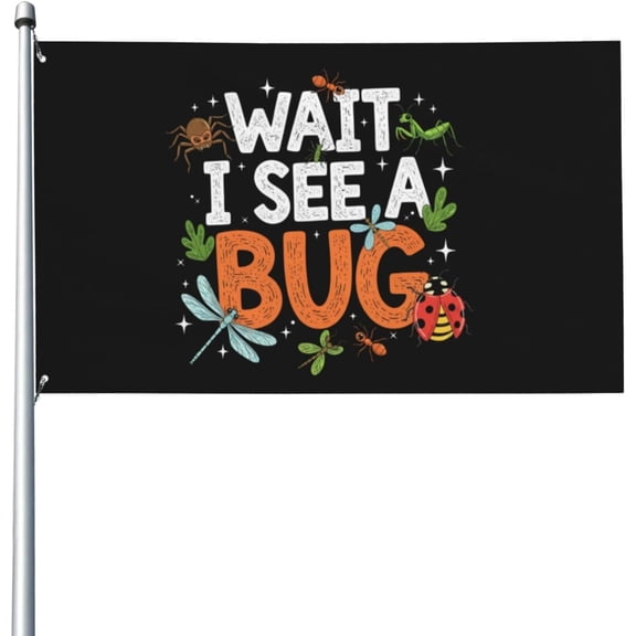 wait i see a bug Flag for Room Guys Double Sided Funny Flags Outdoor Banner for Boys Room 3x5 Ft, wait i see a bug Tapestry for Classroom