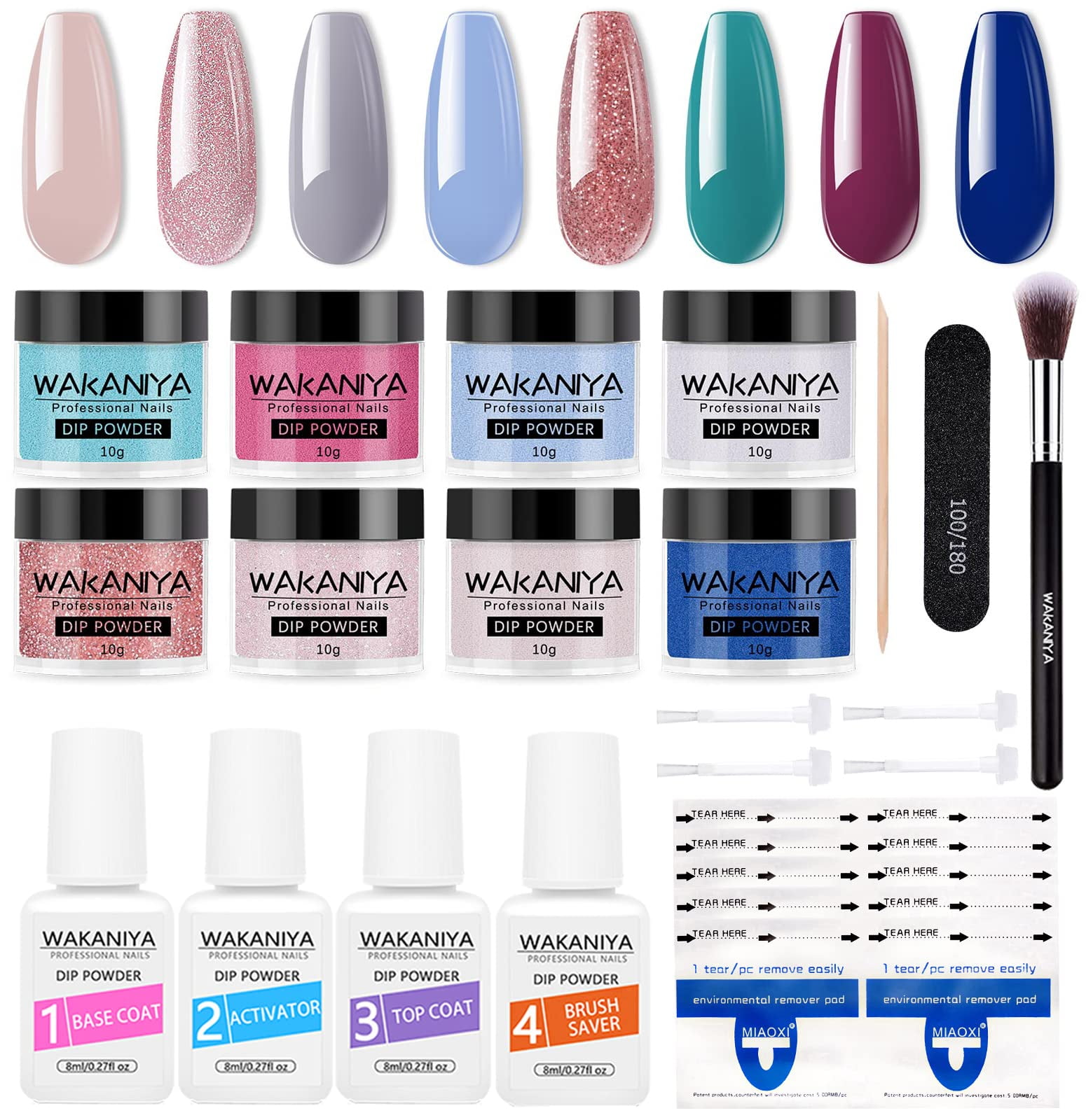 wakaniya Dip Powder Nail NG01 Kit 8 Colors Pink Blue Dipping Powder