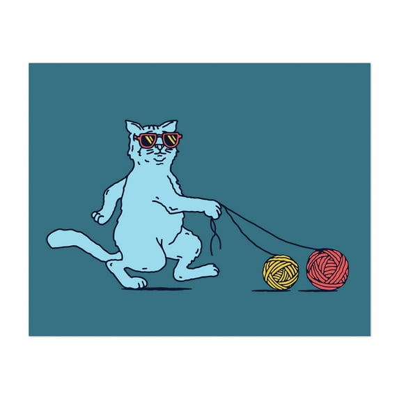 walk - Illustration Cat Humor Pop Art Animal Modern Art Whimsical Unframed Wall Art Print 12 x 16 inches