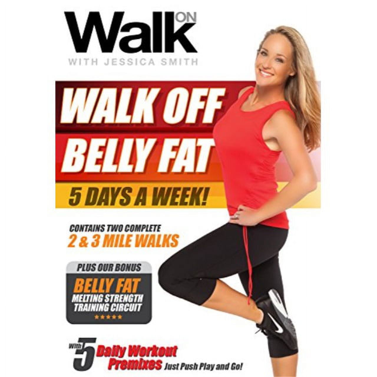 walk on: walk off belly fat 5 days a week with jessica smith, walking at home, interval low impact cardio and strength training for women, beginner, intermediate level