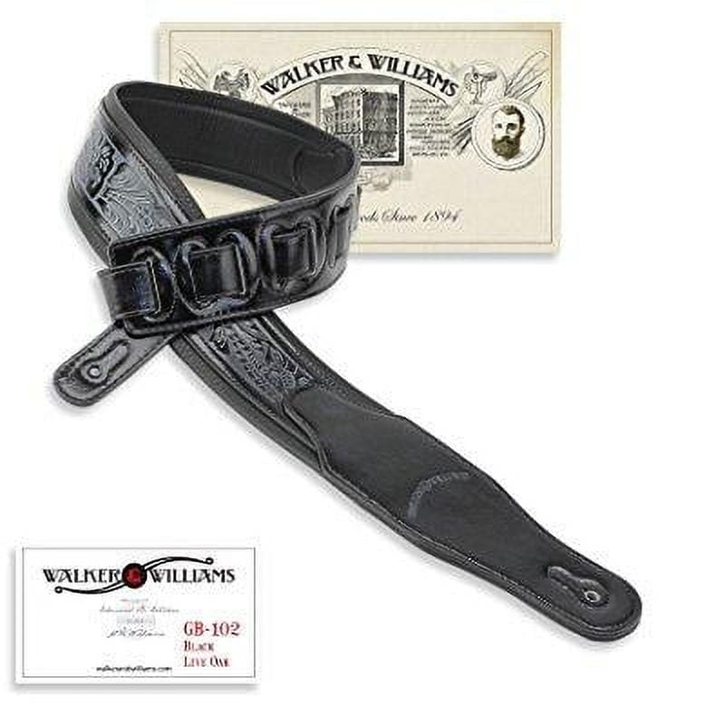 walker &amp; williams gb-102 black padded leather strap classic live oak pattern
