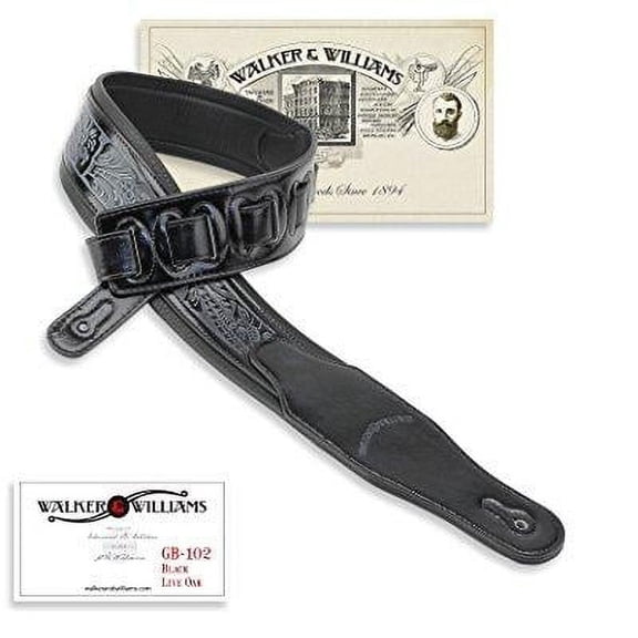 walker &amp; williams gb-102 black padded leather strap classic live oak pattern