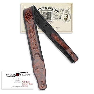Walker and Williams GB-133 Chestnut Brown Feather Pattern Padded Guitar Strap