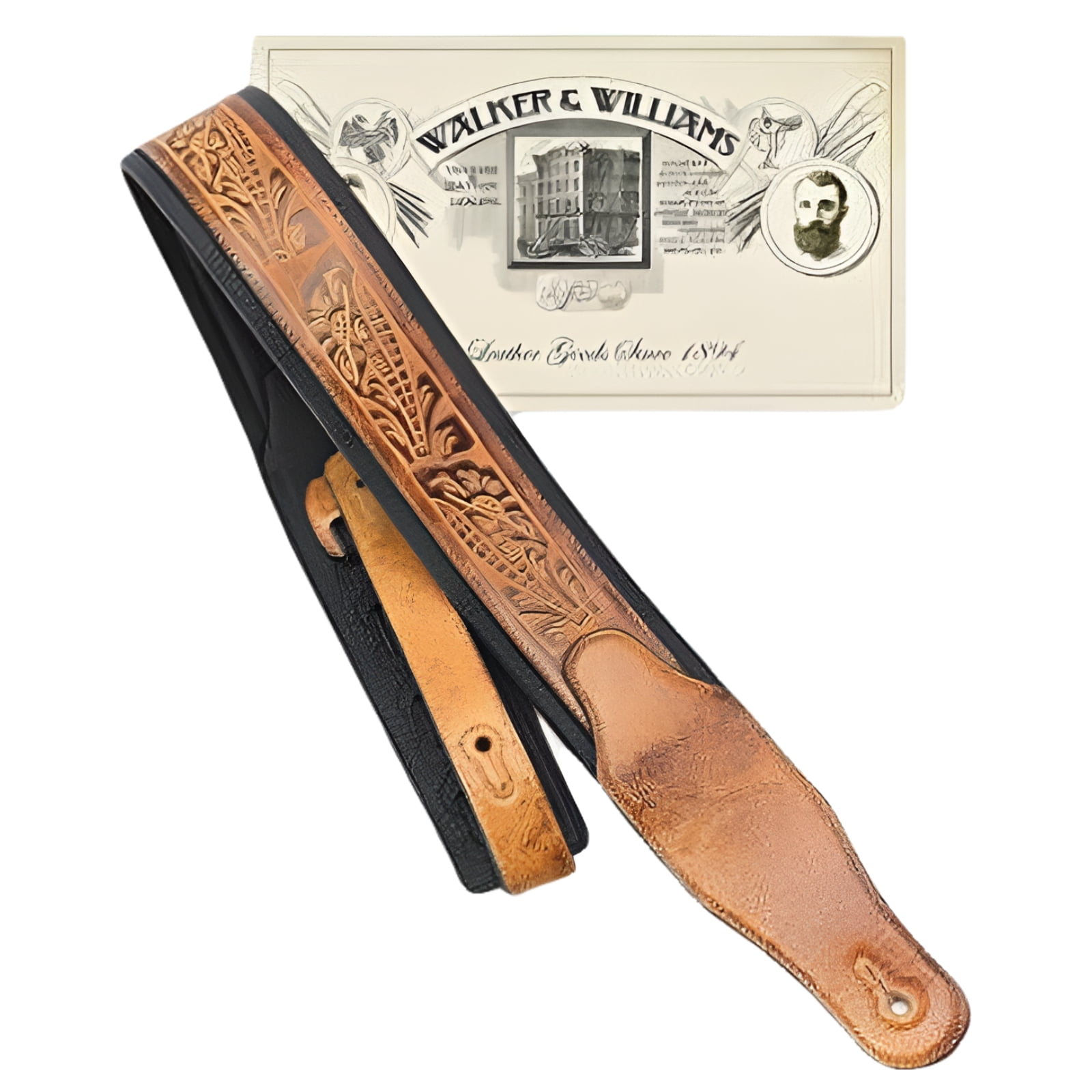 walker & williams gb-104 latigo tan padded strap live oak pattern