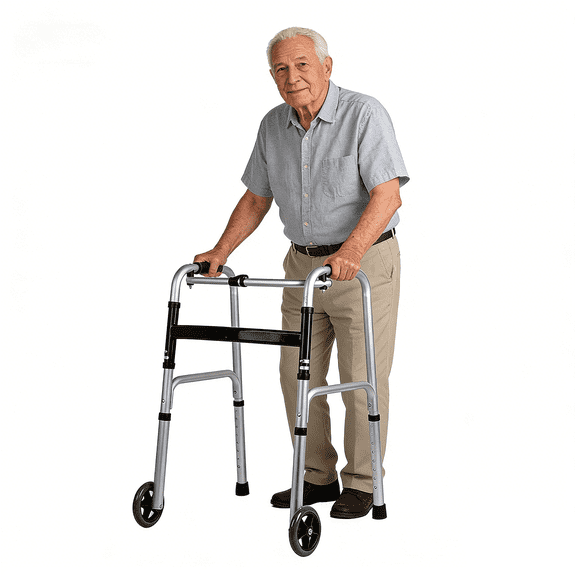 BN-LINK Walker for Senior, Folding Walker with 5'' Wheels, Adjustable Lightweight Aluminum Walker for Elderly,Disabled,Supports up to 330 lbs, Silver