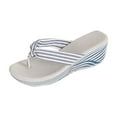 thumbnail image 1 of walking sandals women Women's Fashion Casual Summer New Striped Print Wedge Heel Lightweight Flip Flops Fish Mouth Slippers, 1 of 4