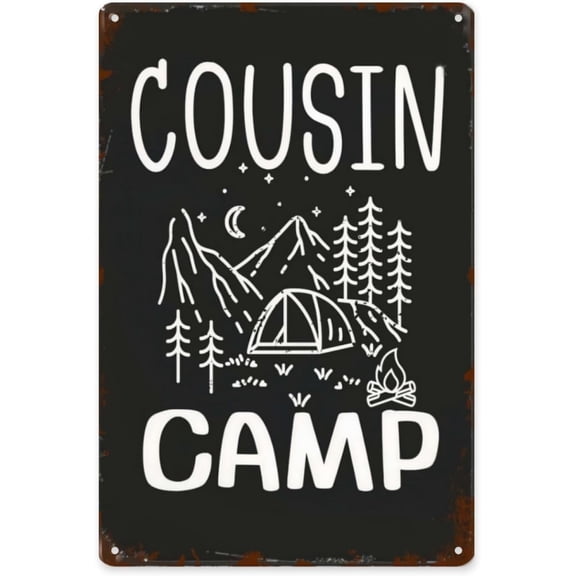 wall art decor Cousin Camp Summer Travel Family Camping Vacations retro signs metal vintage Classroom Wall Art Decor Plaque Retro,Funny,Inspirational Life Quotes for Home,Yard,Kitchen,Cafe 8X12inch