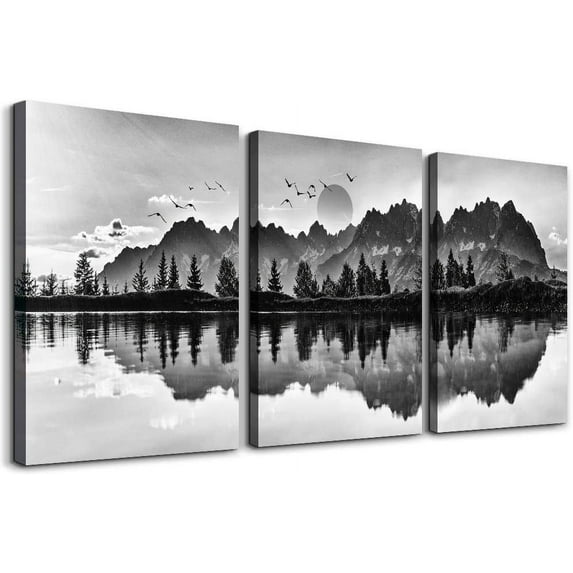 wall art for living room Black and white landscape painting bathroom bedroom Wall Art Decor 12" x 16" 3 Pieces Framed Canvas painting Watercolor Giclee Ready to Hang Office Home Decoration Artworks