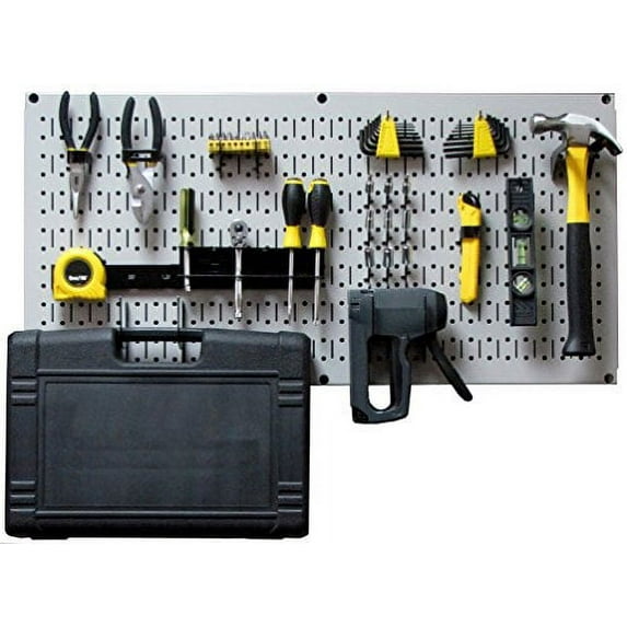 wall control modular pegboard tool organizer system - wall-mounted metal peg board tool storage unit for pegboard tiling (gray pegboard)