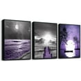 thumbnail image 1 of wall decorations for living room 3 Piece d canvas wall art bathroom artwork for wall painting office bedroom wall decor Black and white ocean purple Landscape modern family Posters home decor, 1 of 7