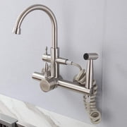 wall mount kitchen faucets, with pull-out spray gun, wall-mounted,hot water 304 stainless steel brushed, sink Laundry pool-Big bend