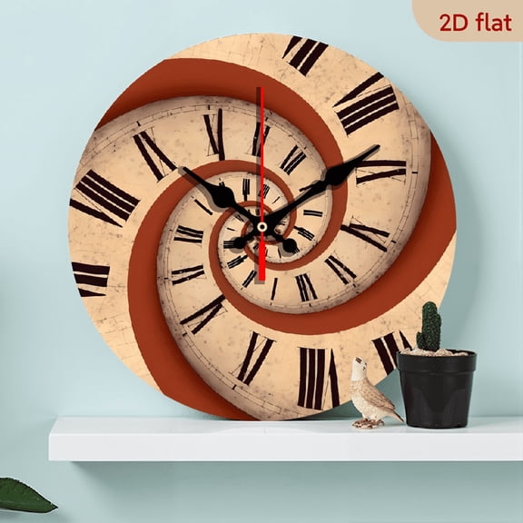 A wall-mounted clock, with the theme of spiral time-space, has its center pointing towards the depth of the spiral. The overall style is mysterious and retro, with a surreal sense of time-space.