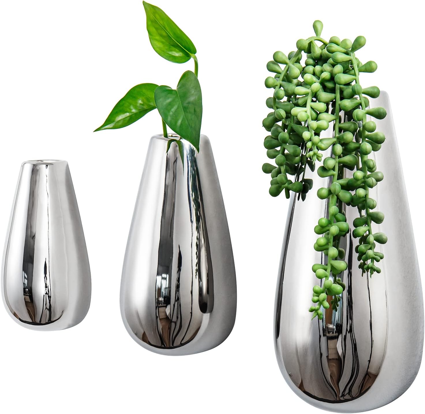 wall mounted metallic silver glossy ceramic hanging wall planter flower