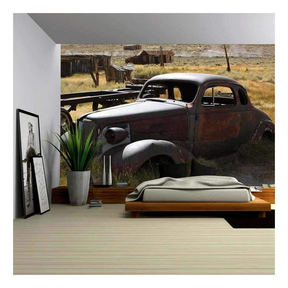 wall26-1937 Chevy Without Wheels Abandoned in The Desert. - Removable Wall Mural | Self-Adhesive Large Wallpaper - 100x144 inches