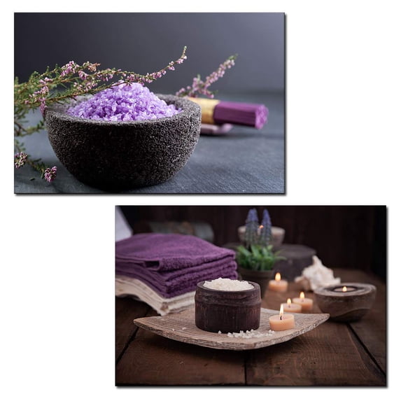 wall26 - 2 Panel Canvas Wall Art - Spa Still Life with Bath Salts and Towels - Giclee Print Gallery Wrap Modern Home Art Ready to Hang - 24"x36" x 2 Panels