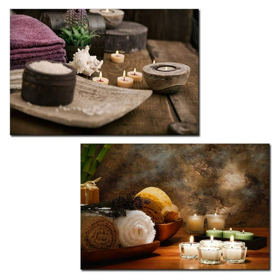 wall26 - 2 Panel Canvas Wall Art - Spa Still Life with Candles - Giclee Print Gallery Wrap Modern Home Art Ready to Hang - 16"x24" x 2 Panels