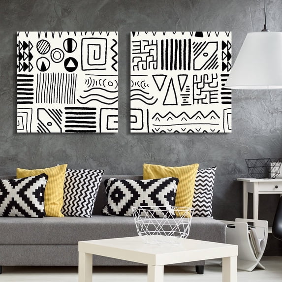 wall26 2 Panel Square Canvas Wall Art - Abstract Patterns - Giclee Print Gallery Wrap Modern Home Art Ready to Hang - 12"x12" x 2 Panels