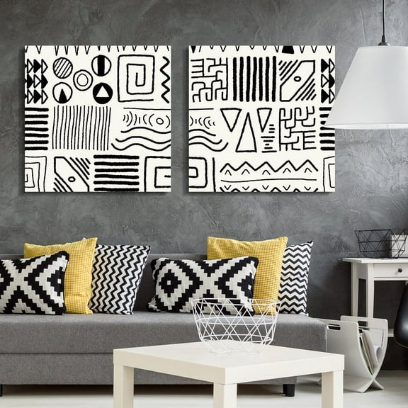 wall26 2 Panel Square Canvas Wall Art - Abstract Patterns - Giclee Print Gallery Wrap Modern Home Art Ready to Hang - 16"x16" x 2 Panels