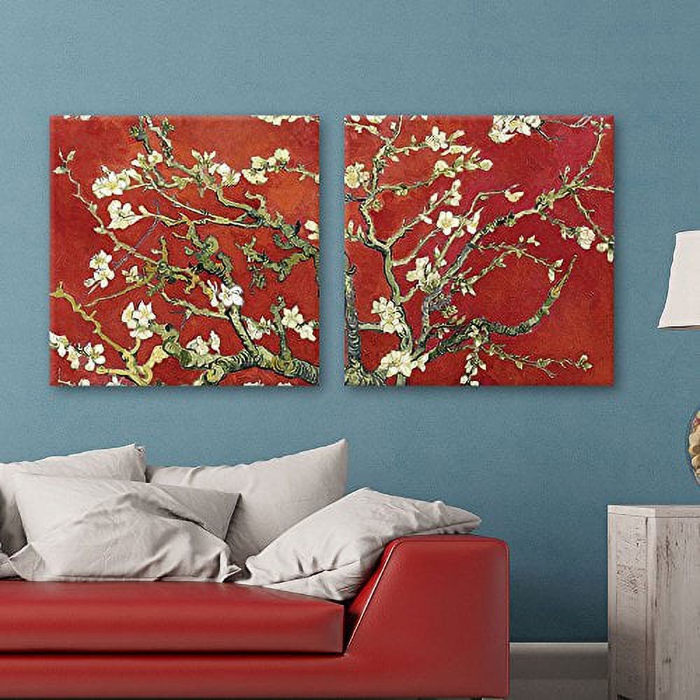 wall26 2 Panel Square Canvas Wall Art Almond Blossom in Red by