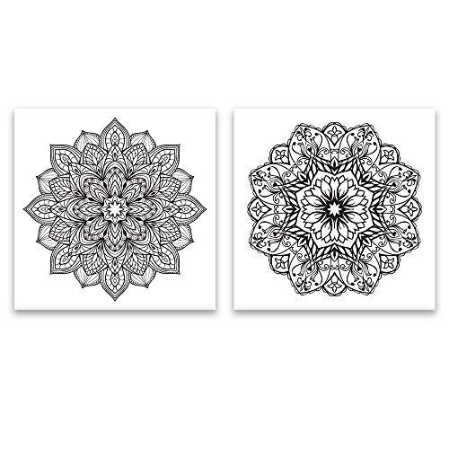 wall26 2 Panel Square Canvas Wall Art - Black and White Floral Pattern Patterns - Giclee Print Gallery Wrap Modern Home Art Ready to Hang - 24"x24" x 2 Panels