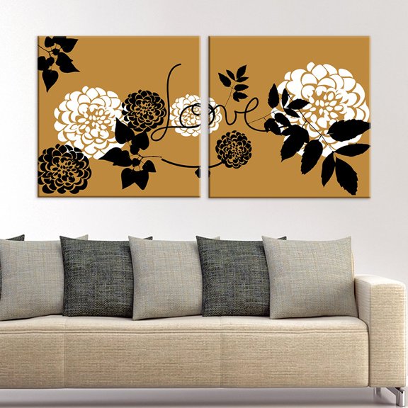 wall26 2 Panel Square Canvas Wall Art - Black and White Flower Patterns - Giclee Print Gallery Wrap Modern Home Art Ready to Hang - 12"x12" x 2 Panels