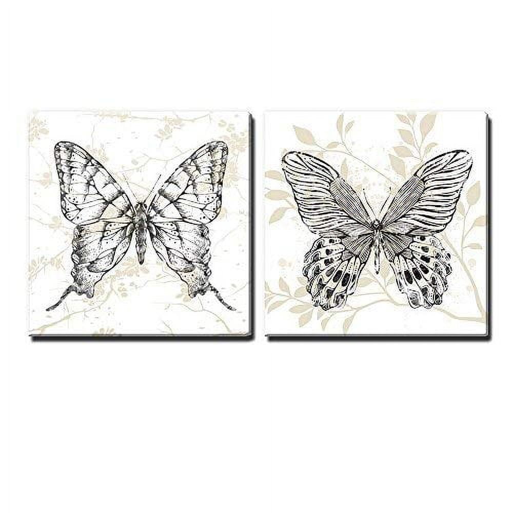 wall262 Panel Square Canvas Wall Art Butterflies on Floral Background Giclee Print Gallery
