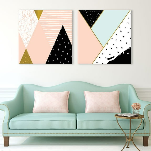 wall26 2 Panel Square Canvas Wall Art - Fresh Color Geometry Patterns Patterns - Giclee Print Gallery Wrap Modern Home Art Ready to Hang - 16"x16" x 2 Panels