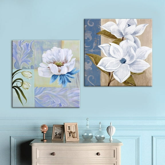 wall26 2 Panel Square Canvas Wall Art - Oil Painting Style Flower Patterns - Giclee Print Gallery Wrap Modern Home Art Ready to Hang - 24"x24" x 2 Panels